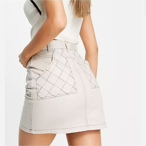 NWT Sz 12 Missguided beige denim skirt, contrast stitch - Picture 2 of 12